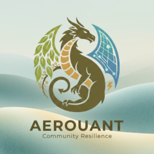 Aerouant - Community Resilience dragon logo with ocean background